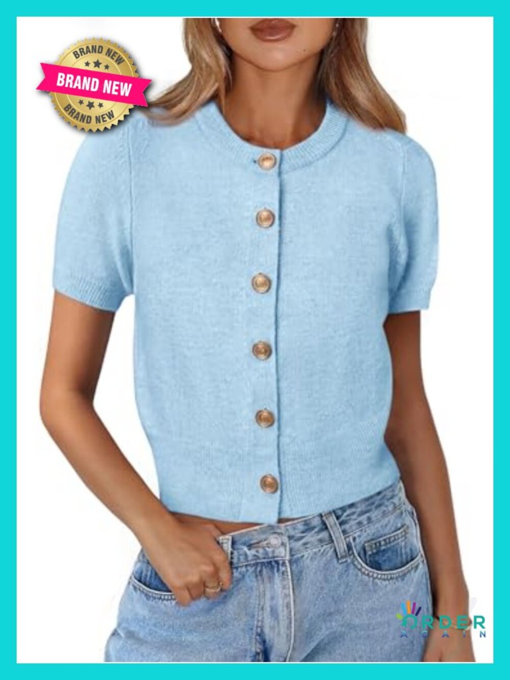 Womens Short Sleeve Button Down Cropped Cardigan Knit Sweater